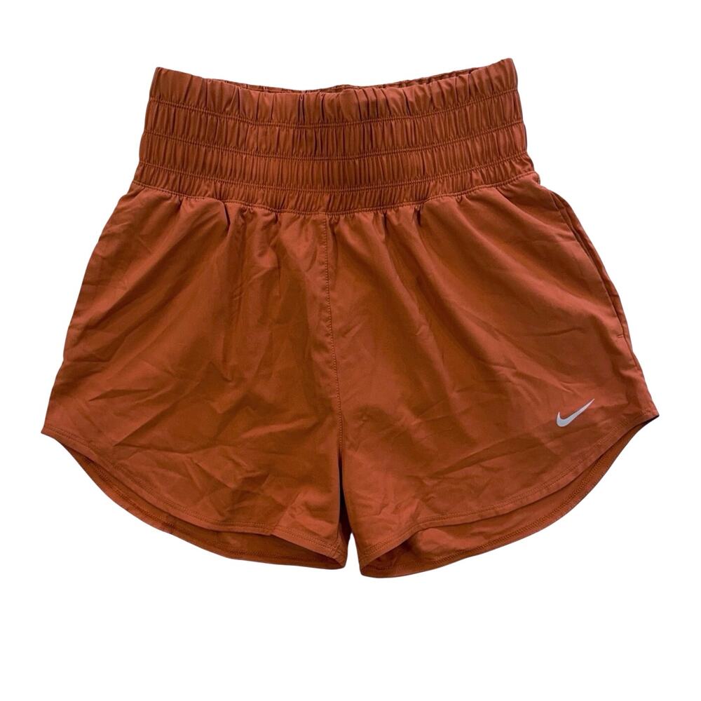 Nike Women's Burnt Orange Athletic Shorts with Smocked Waistband